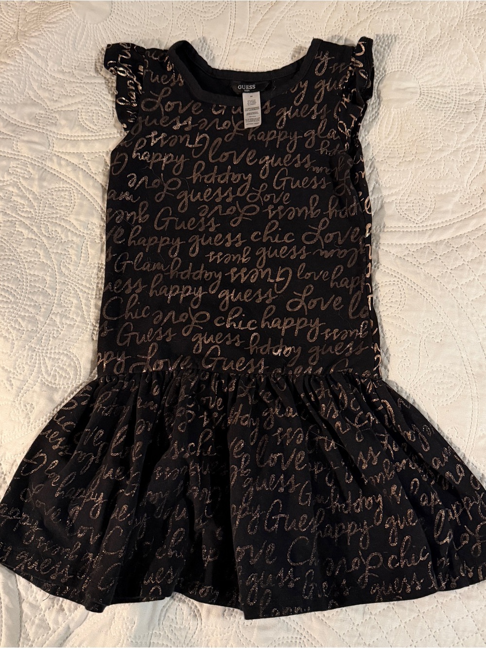 Guess Black Dress with Gold Script Logo